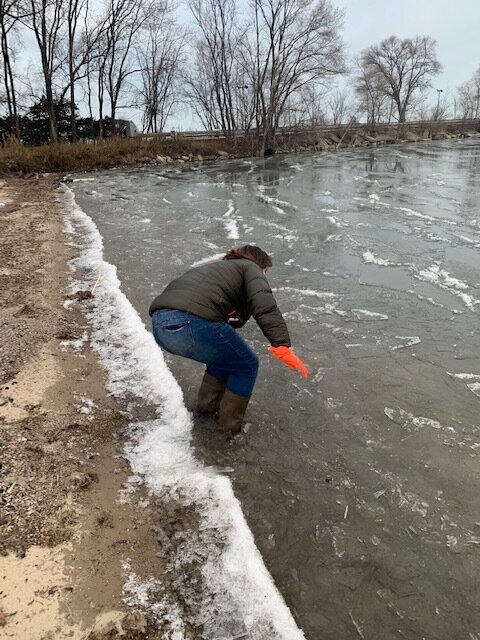 Participants collecting chilly water samples in Lake St. Clair, Michigan!