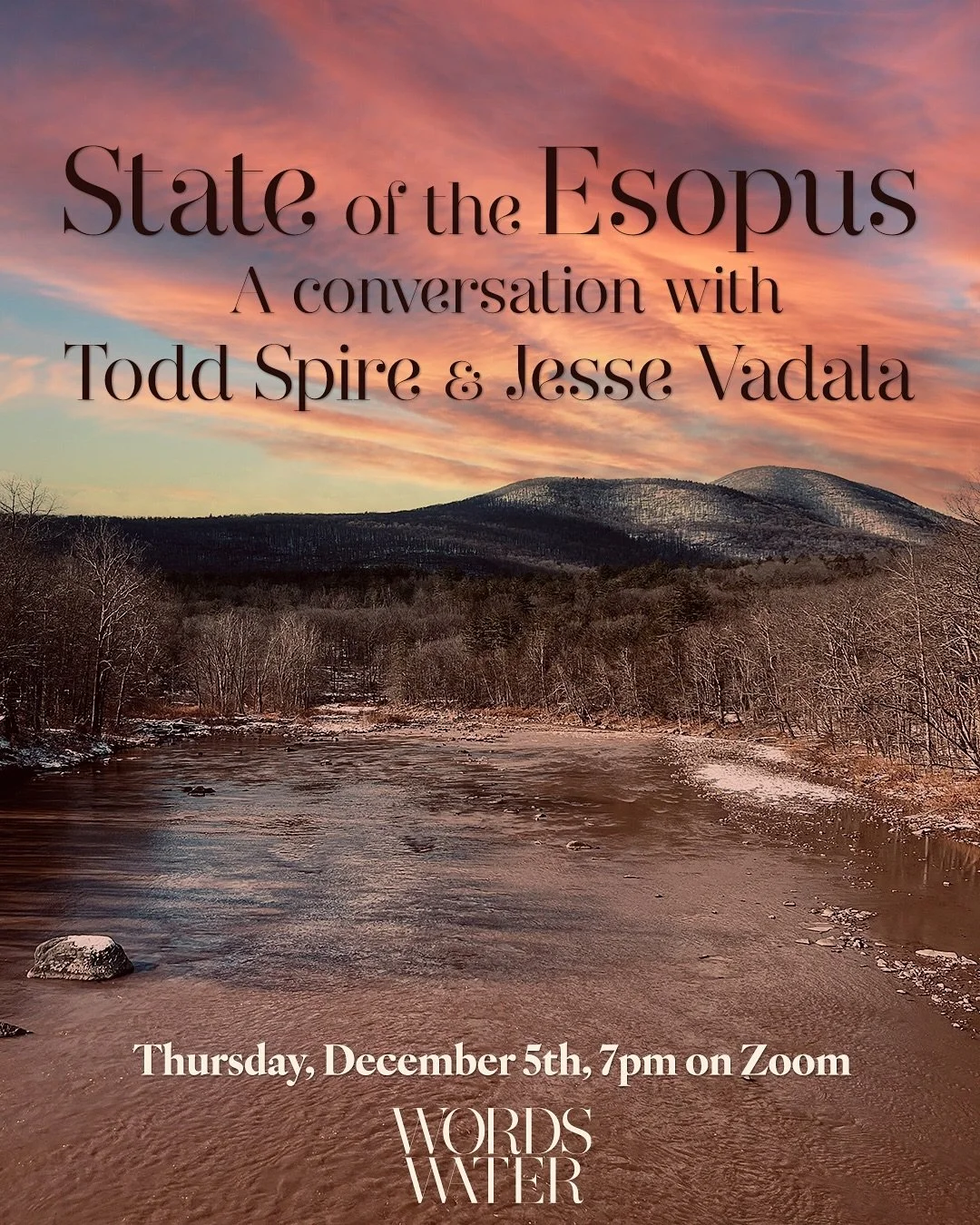 Join me in conversation with Jesse Vadala @jessevadala about the state of the Esopus. Thursday, December 5th, 7pm on Zoom. We&rsquo;ll discuss implications of one of the worst droughts the region has experienced. The aqueduct shut down. Low flows and