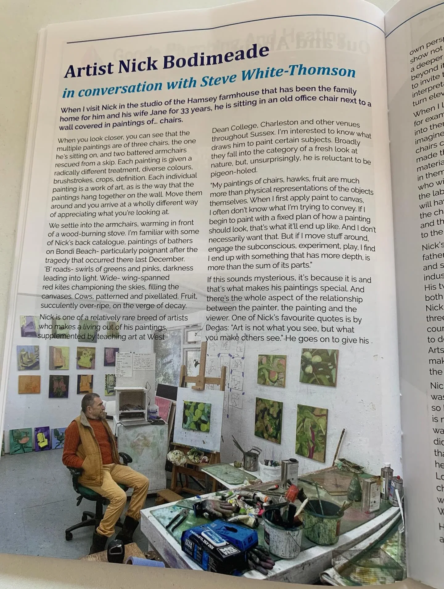 What a fabulous article on Nick Bodimeade in the new issue of The Lewesian. We have had the pleasure of working with Nick for some time now and the gallery-artist relationship has become largely instinctual. So it was interesting to read Steve White-