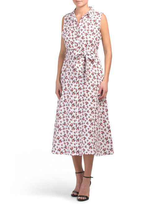 Linen floral shirt dress