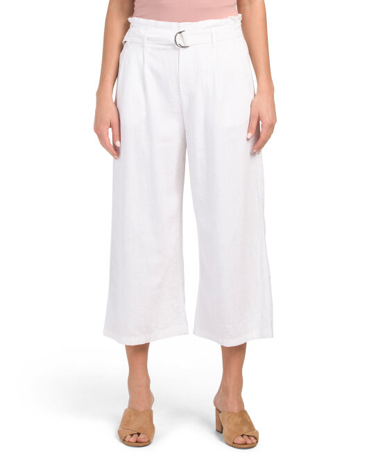 Belted Linen Crop Pants