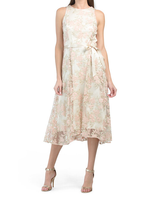 TAHARI BY ASL Sleeveless A-line Lace Embroidered Dress