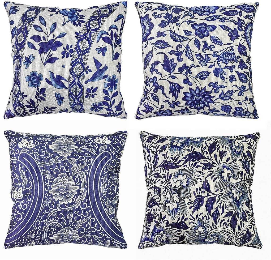blue and white pillow covers