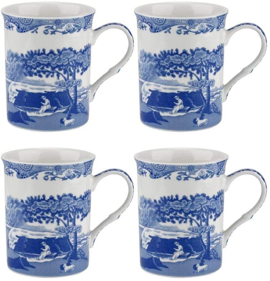 blue and white mugs set