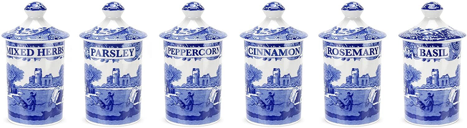 blue and white spice jar set