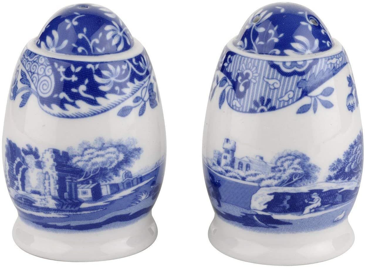 blue and white salt and pepper shakers