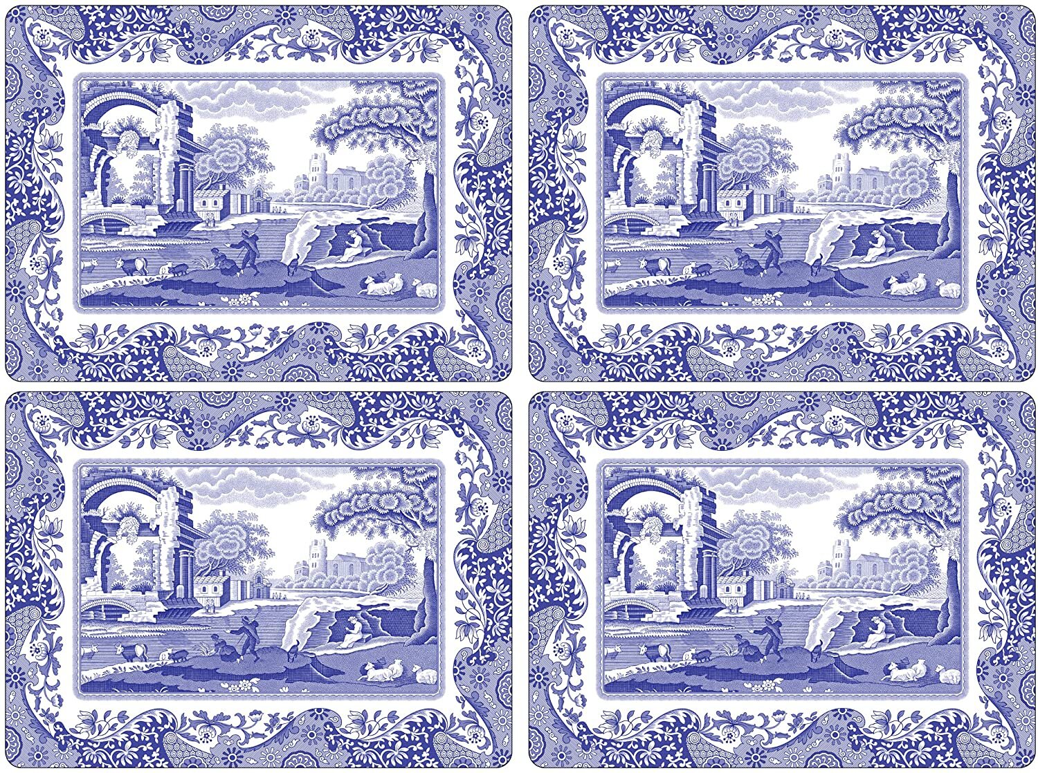 blue and white placemats