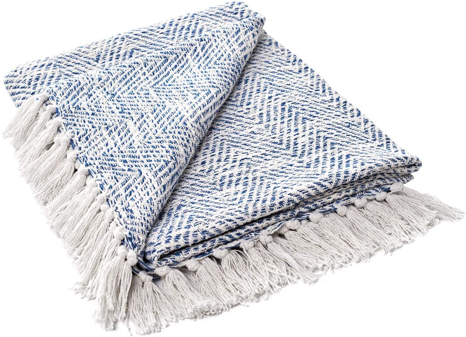 blue and white throw blanket
