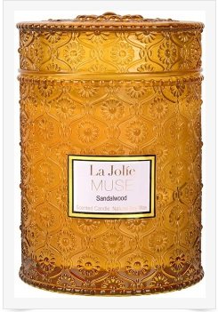 LA JOLIE MUSE Wood Wick 19.4 oz Sandalwood Scented Candles Soy Wax Candle Large Glass Jar 90 Hour