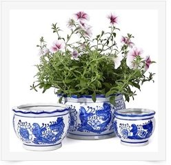 Ceramic Planter - POTEY 7.5+5.5+4.1 Inch Blue and White Planter Ceramic Flower Pots Decorative