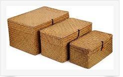 DOKOT Woven Wicker Storage Bins with Lid, Seagrass Basket for Shelf Organizer, Extra Large