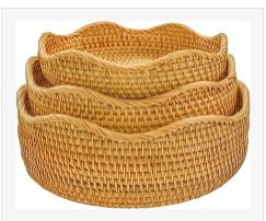 Round Wicker Baskets Rattan Decor Basket Fruit And Vegetable Storage For Serving Potatoes Onions