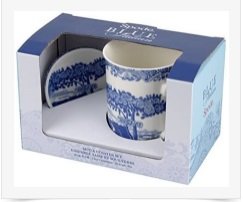 Blue Italian Mug and Coaster Set, Porcelain, Blue and White, 8.5 x 12 x 10.5 cm