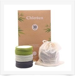 Chloven 30 Pack Organic Reusable Makeup Remover Pads - Bamboo Reusable Cotton Rounds 