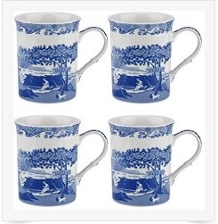 Blue Italian Set of 4 Mugs, Porcelain, Blue and White, 8.5 x 12 x 10.5 cm