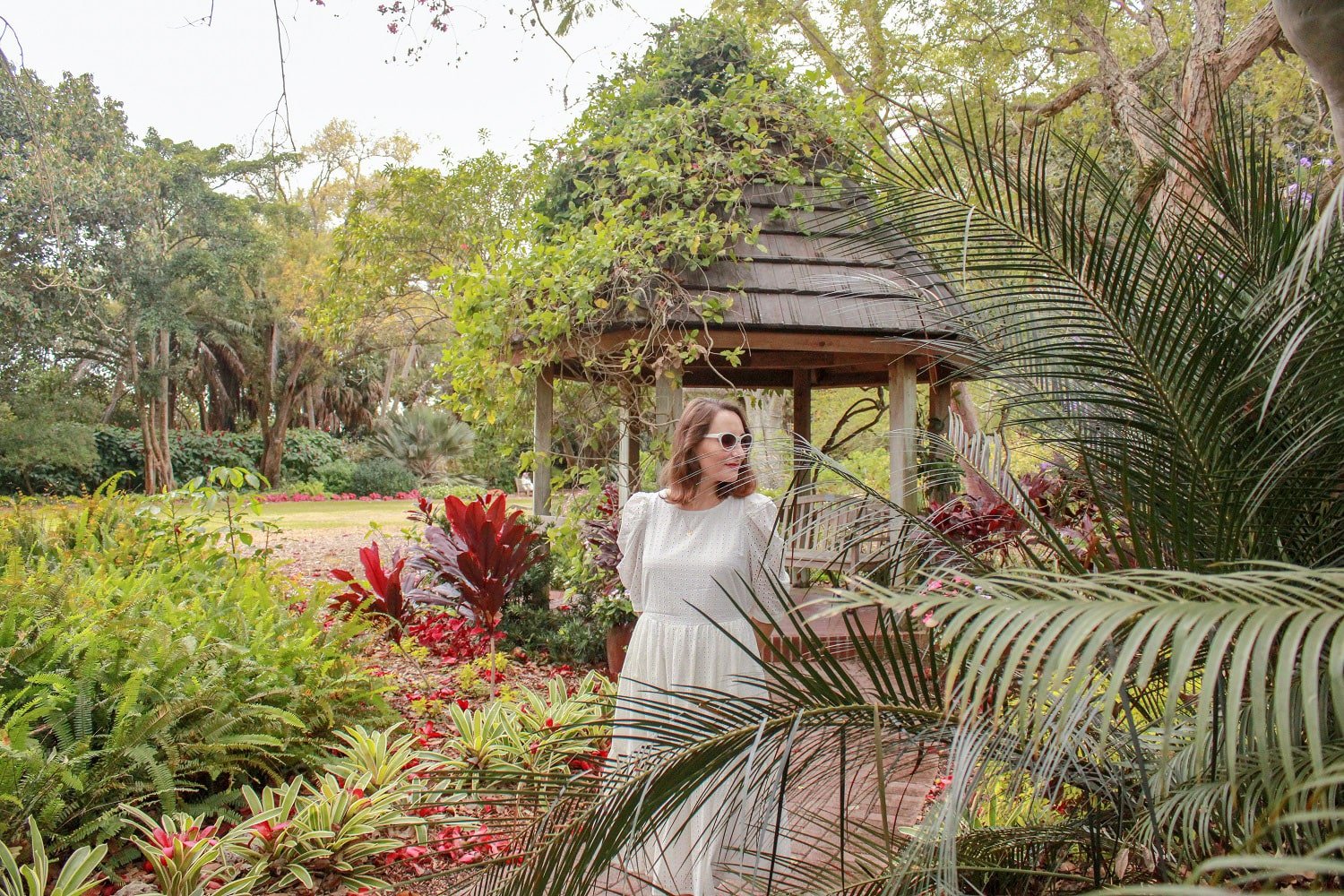 White eyelet dress at Marie Selby Botanical Gardens...