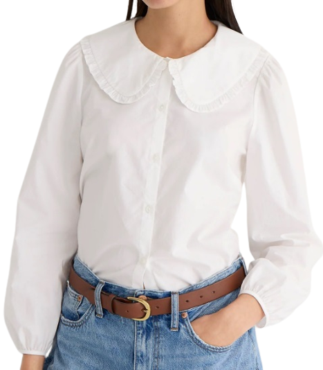 Ruffle-collar button-up shirt
