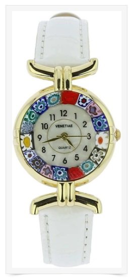 GlassOfVenice Murano Glass Millefiori Watch with Leather straps
