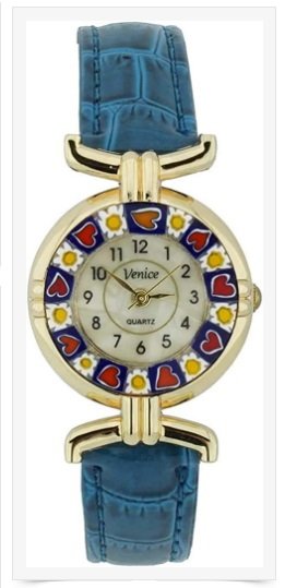 GlassOfVenice Murano Glass Millefiori Watch with Leather straps