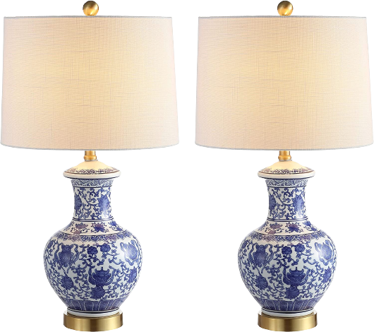 Set of two blue and white table lamp