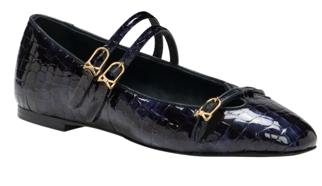 Sarah Flint Mary Gail Mary Jane in Navy Croc Embossed Patent