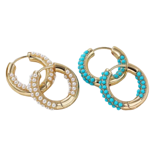Pearl and turwuoise hoop earrings
