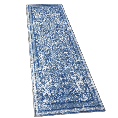 Blue and white runner rug