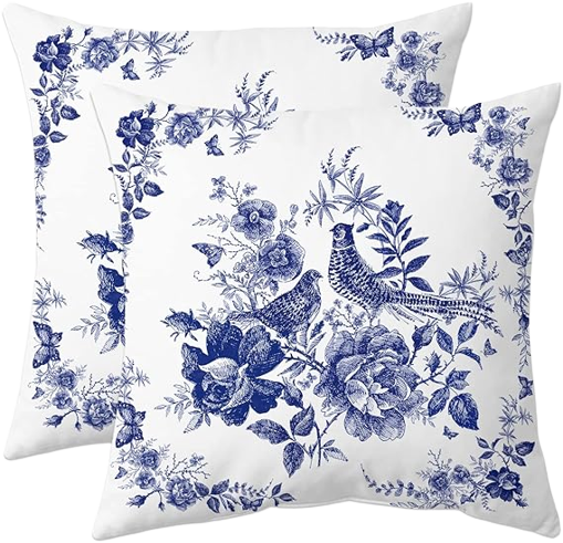Blue and white cushion covers