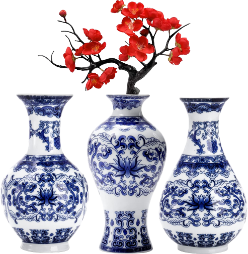 Set of 3 Small Blue &amp; White Porcelain Vases