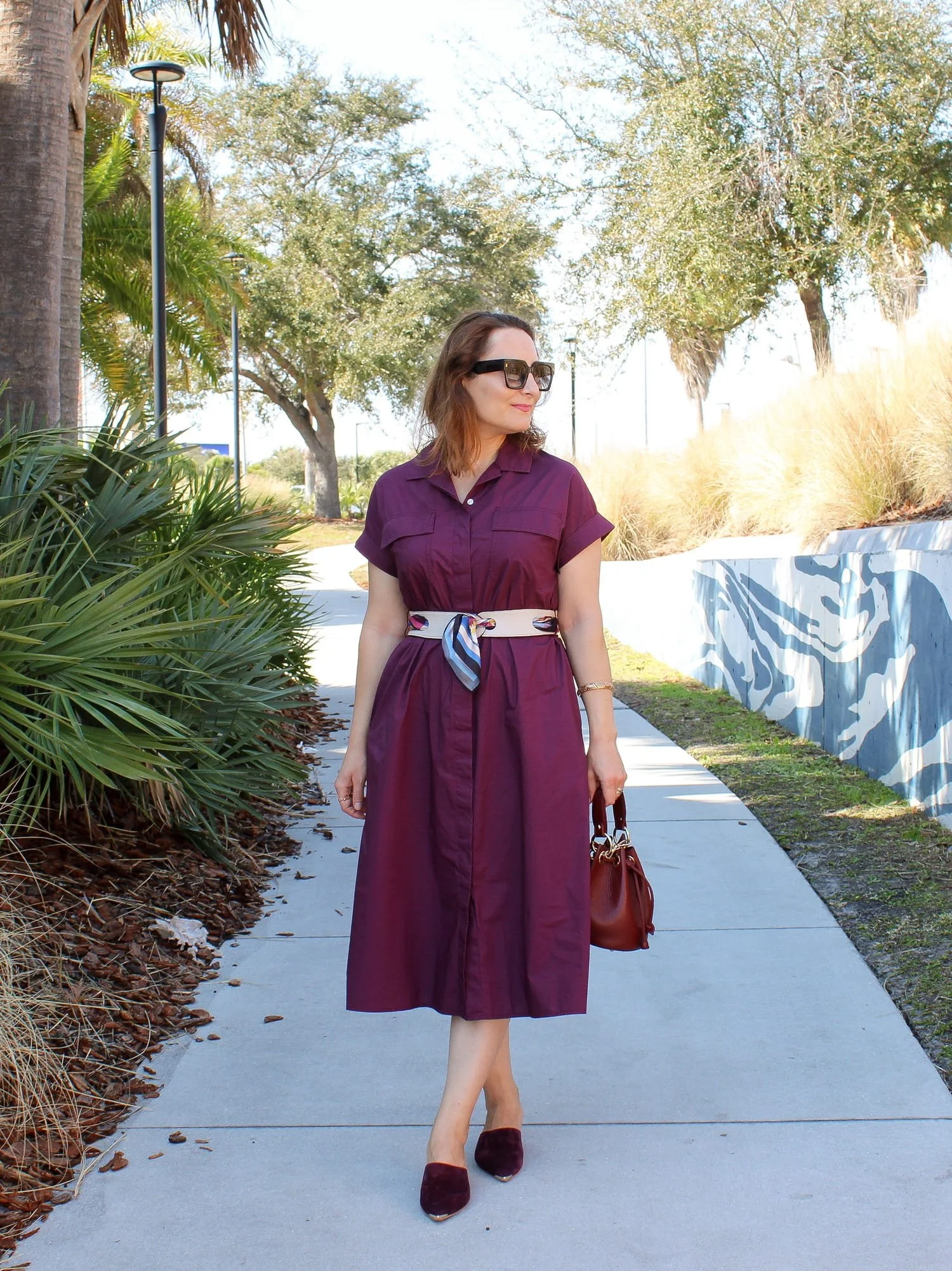 burgundy shirt dress outfit Mint Velvet Women's Linen Midi Shirt Dress - Red - Size 4