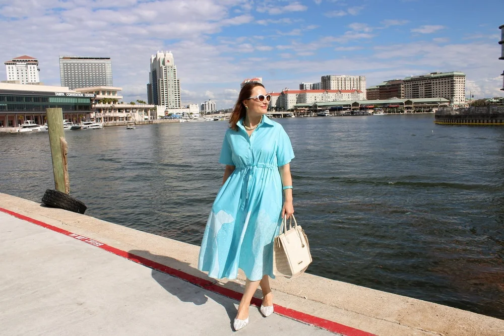 Blue and white chinoiserie print dress  Blooming Magnolias Blog
