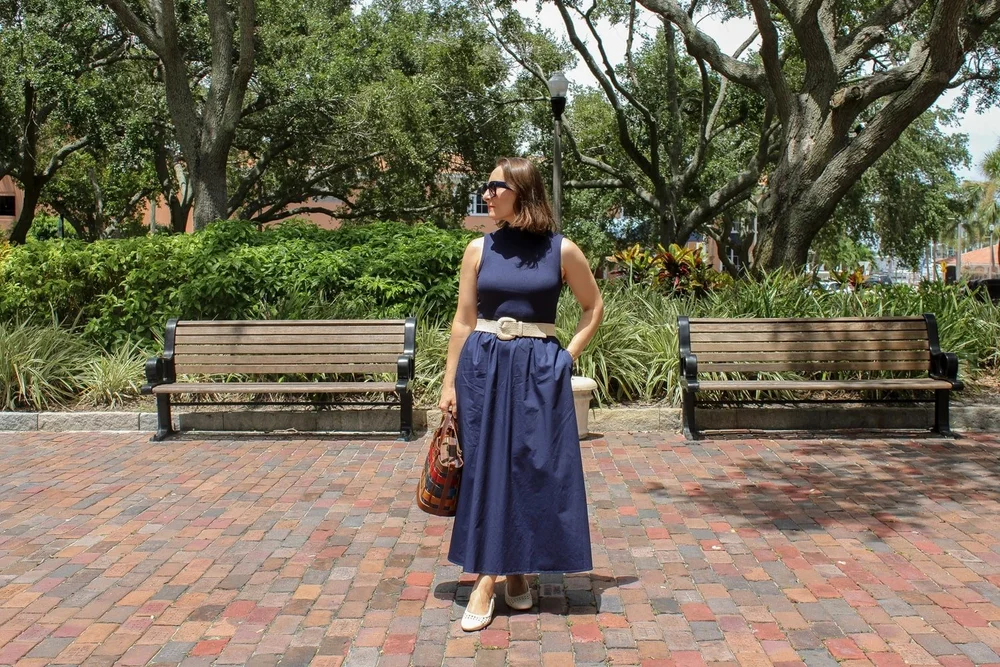 Essentials Bias Pockets Cotton Dress - Navy main image 0