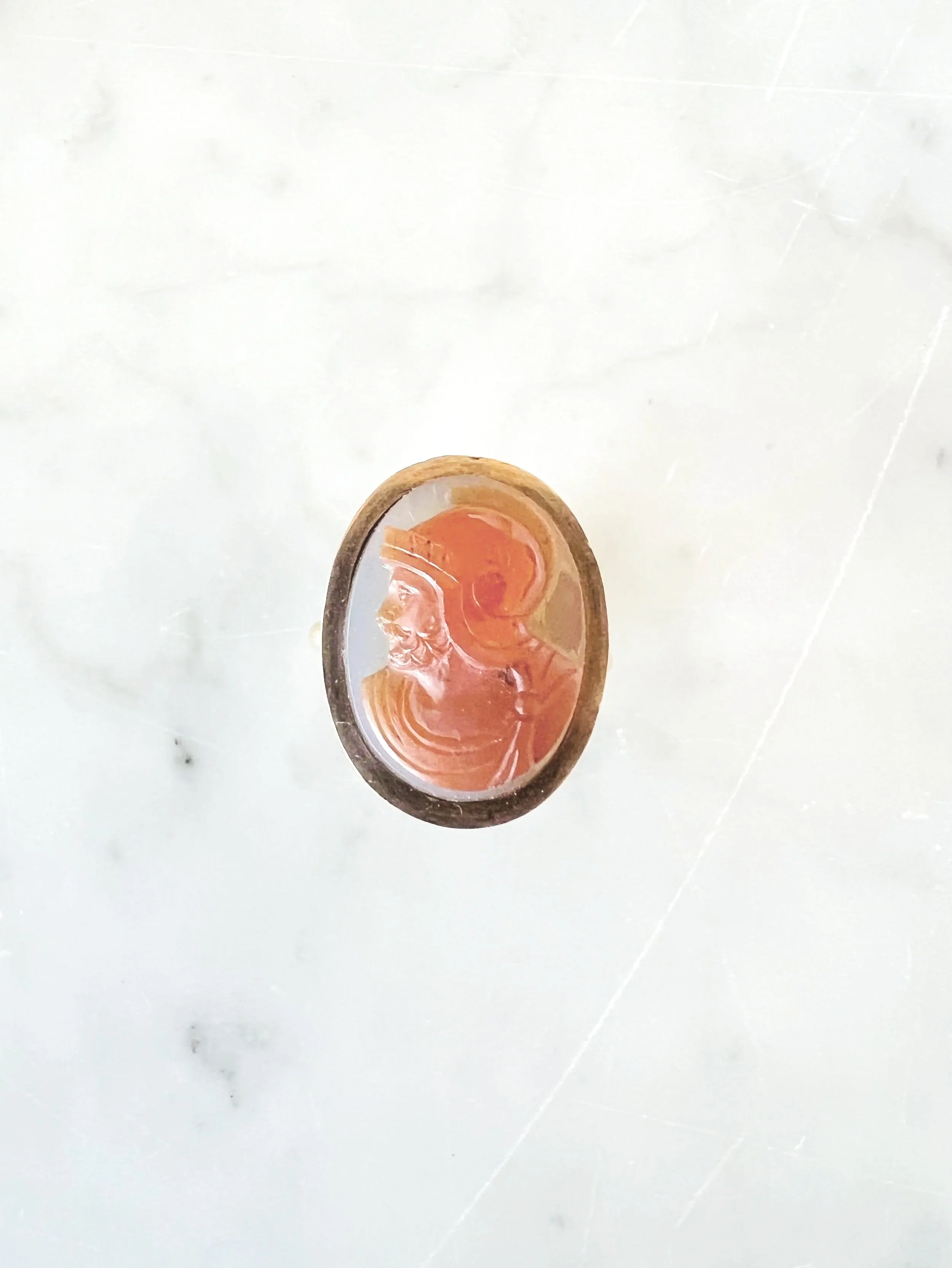 Antique 14K Natural Agate and Carnelian Cameo Ring