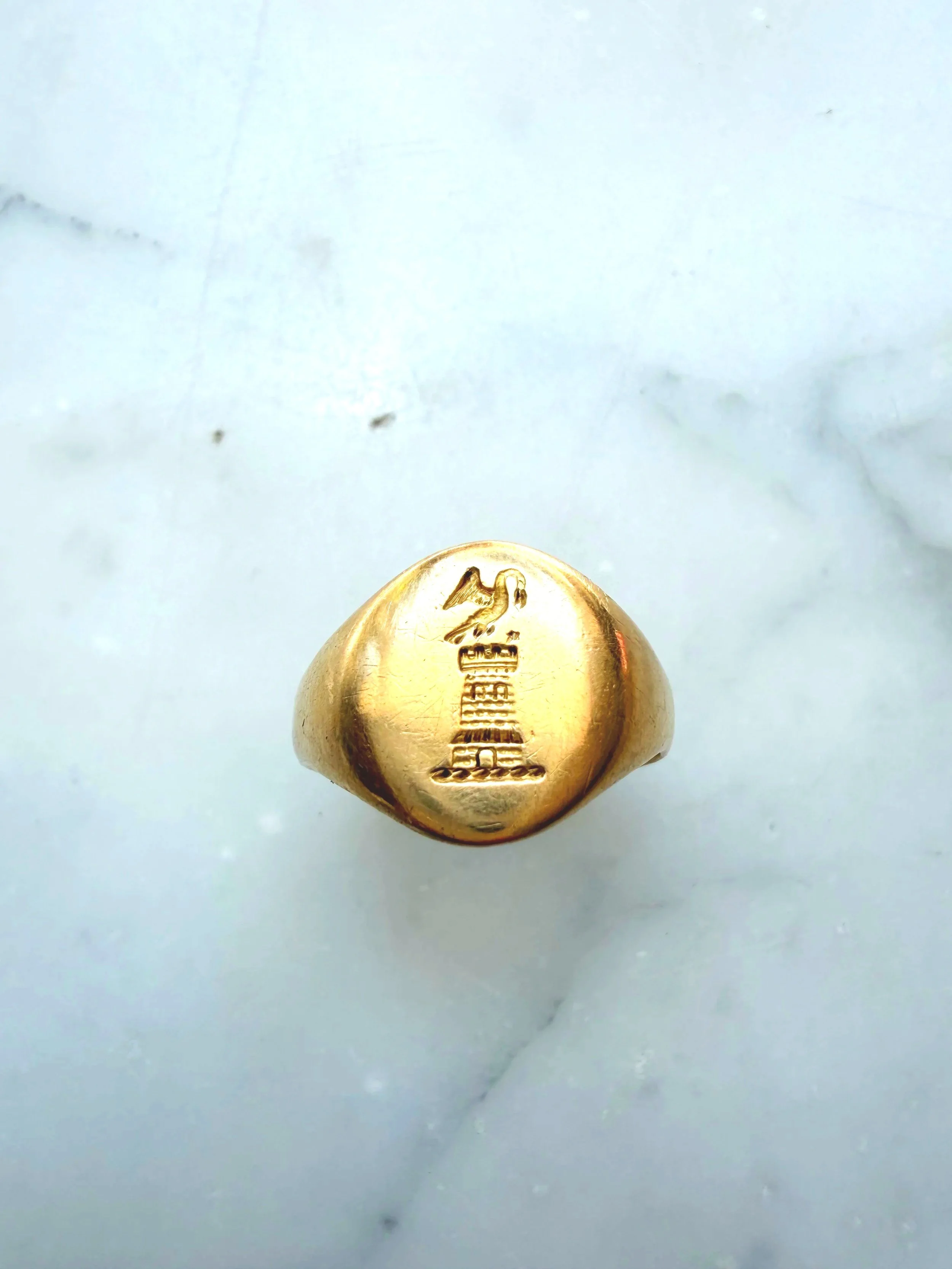Antique Pelican In Her Piety 18k Gold Signet Ring