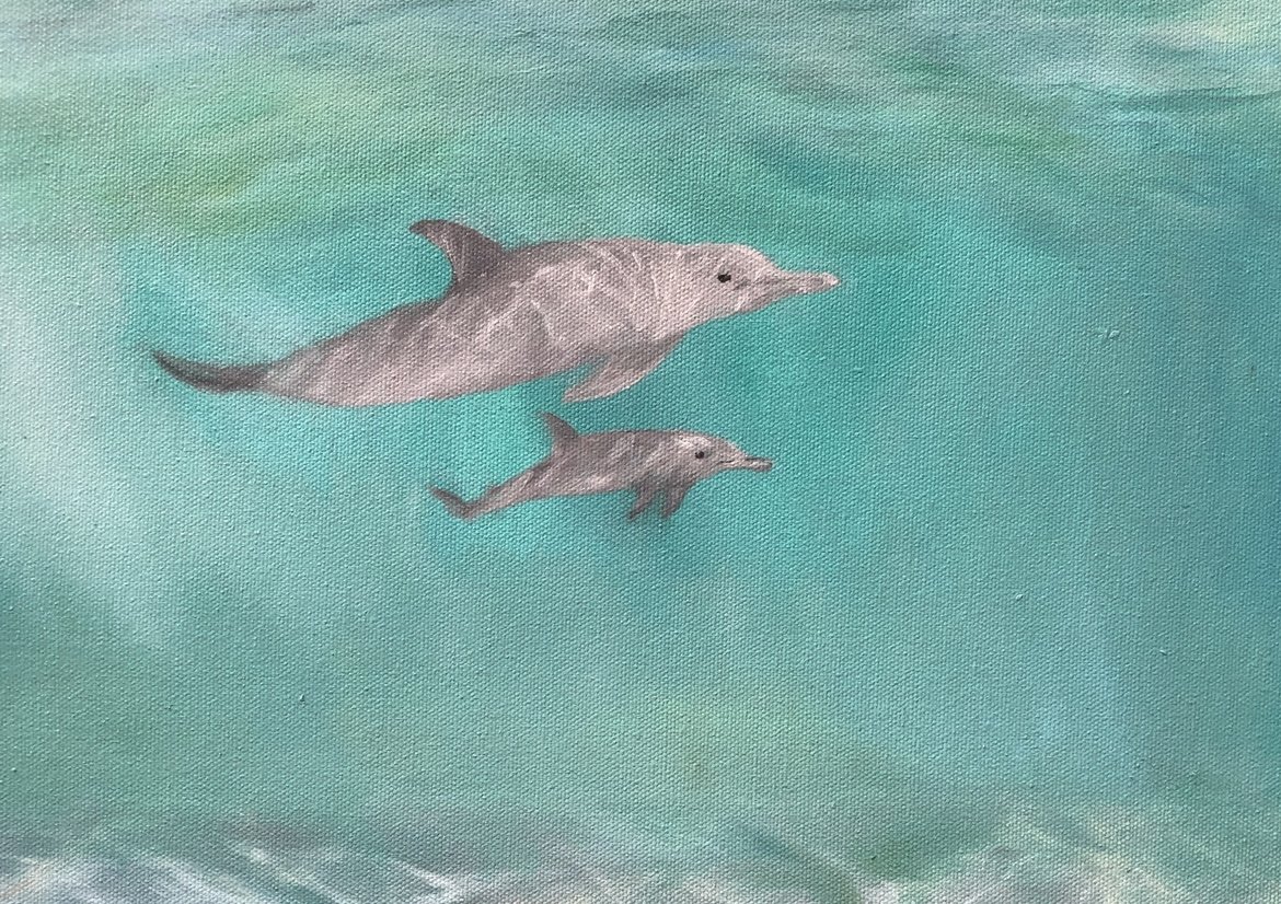 Dolphin Love - 12x16" - $450 - Sold