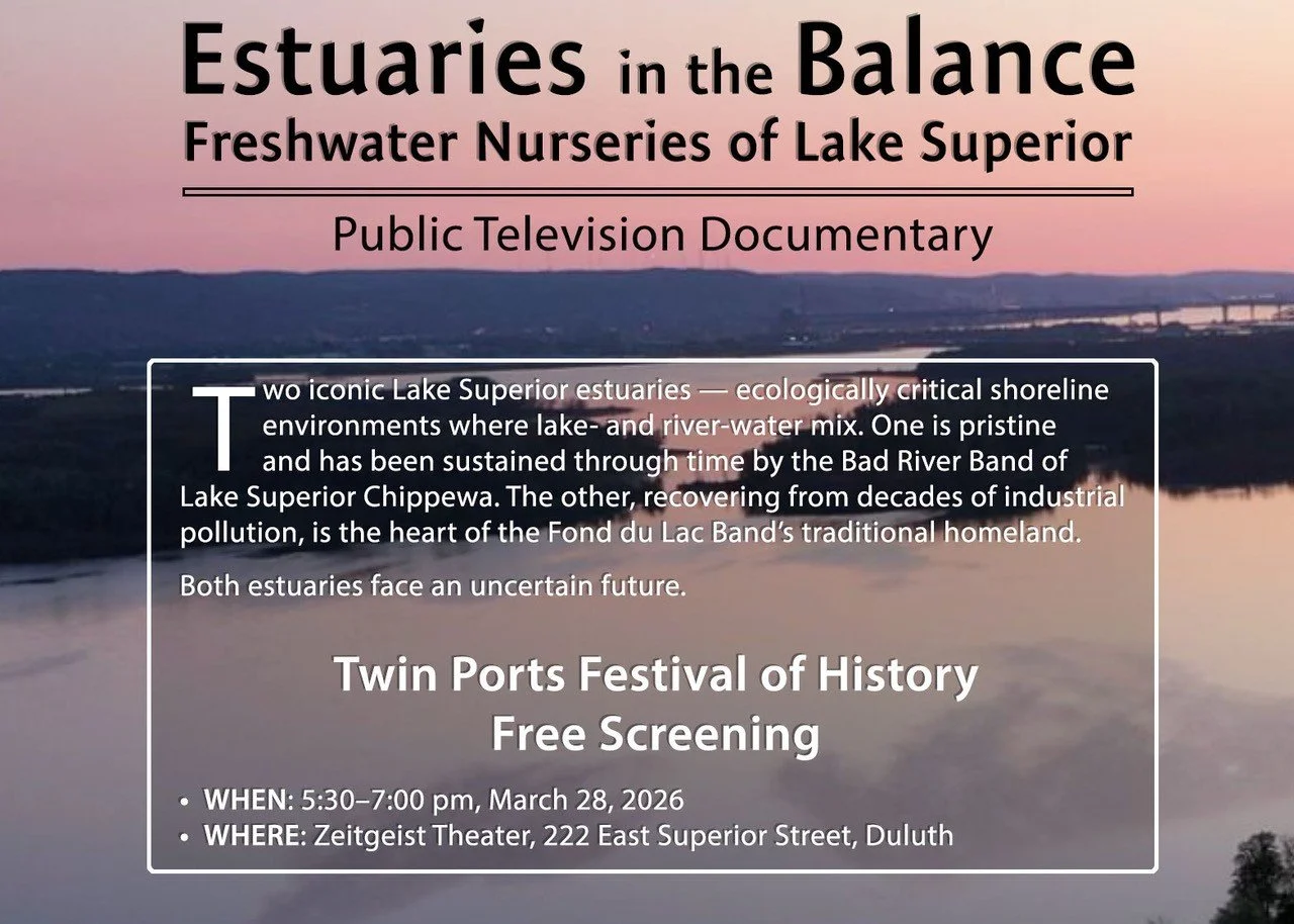 Another 'Estuaries in the Balance' documentary showing is coming to Duluth this weekend. This free showing will be hosted by Hamlin University's Center for Global Environmental Education on March 28 from 5:30-7 p.m. at Zeitgeist Theater. 

Two iconic