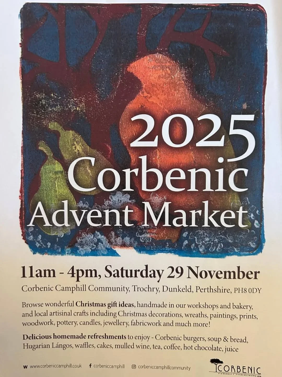 @corbeniccamphillcommunity 

You can find me at Corbenic for their festive market this Saturday. 
Open 11am - 4pm there will be stalls with lots of handcrafted goodies, workshops, mulled wine and lots of tasty food and baking. 

This is my 2nd last e