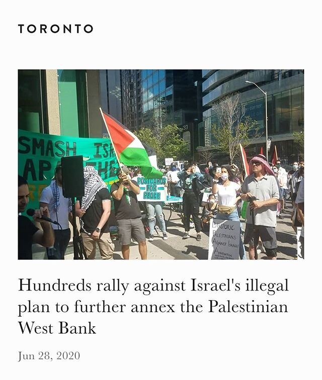 Check out @ajonah87 new article! He writes about yesterday's Toronto rally against Israel's illegal annexation plans targeting the Palestinian West Bank.