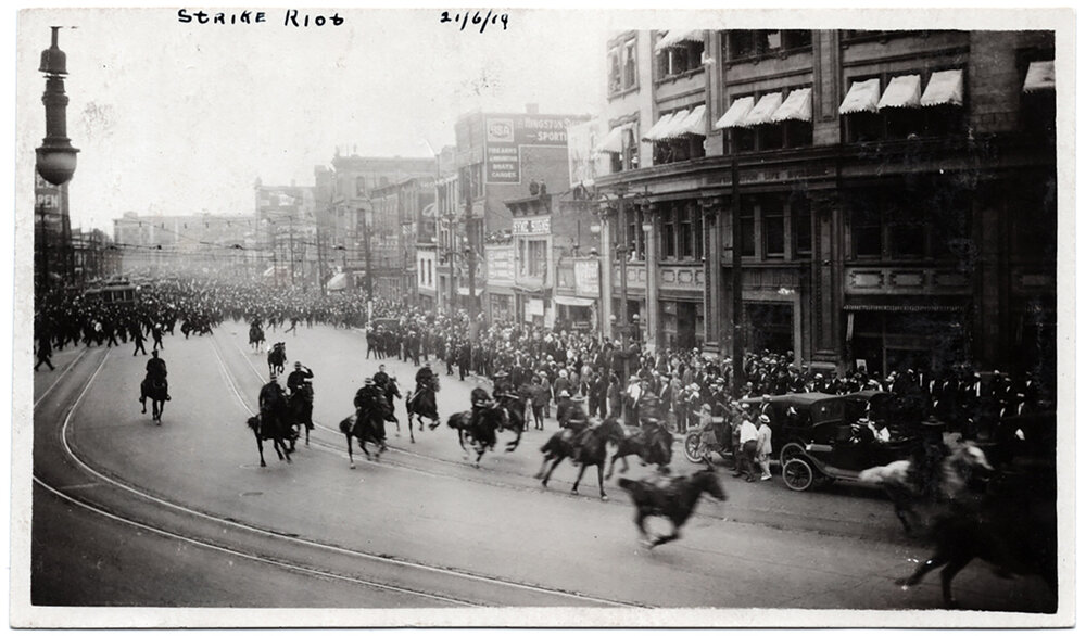 Police attack workers during the 1919 Winnipeg General Strike. Credit: (The Canadian Encyclopedia/Google Images)