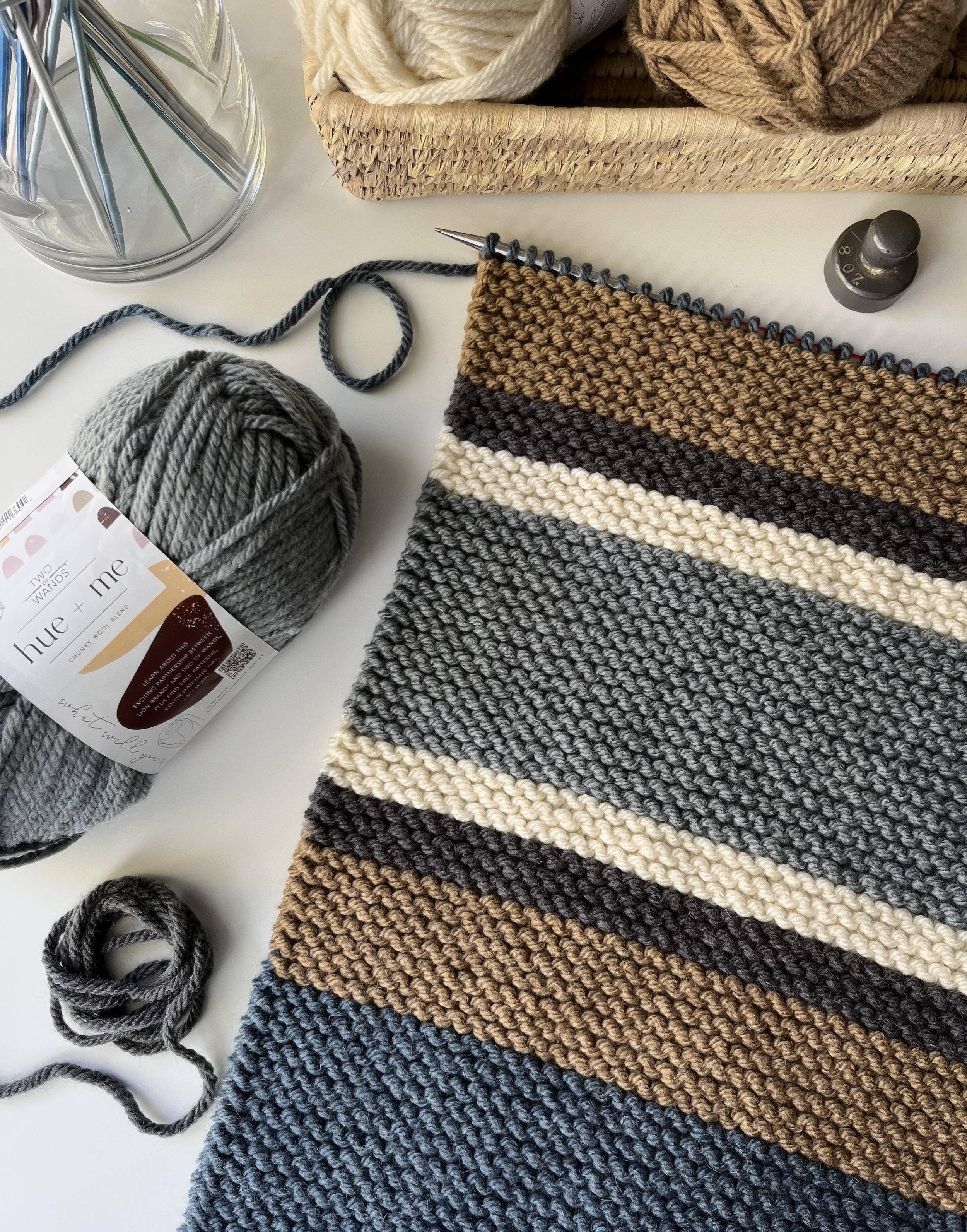 Easy Striped Blanket Knitting Pattern for Hue & Me Yarn — Fifty