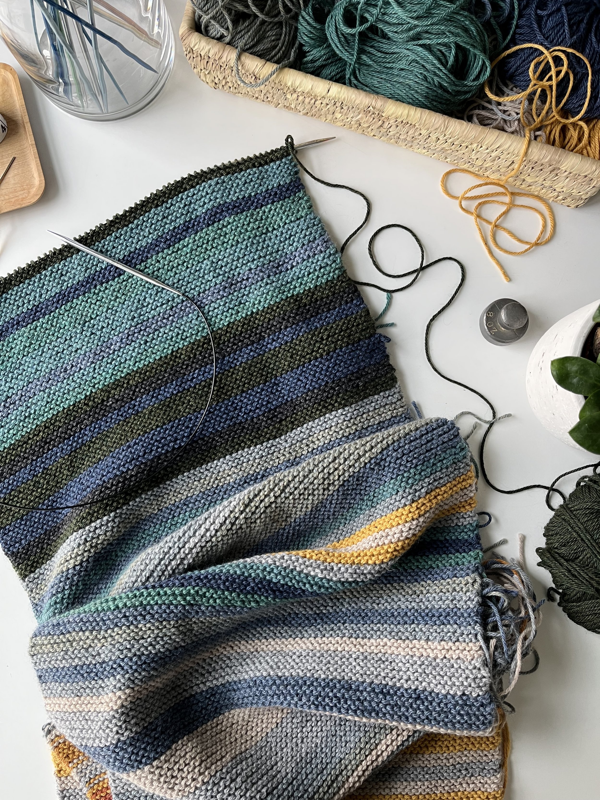 My Temperature Blanket Knitting Project 2022 Panel 3 Berroco Vintage Worsted Yarn Stripes Garter Stitch Sept Oct Nov 3 20 2023.jpg