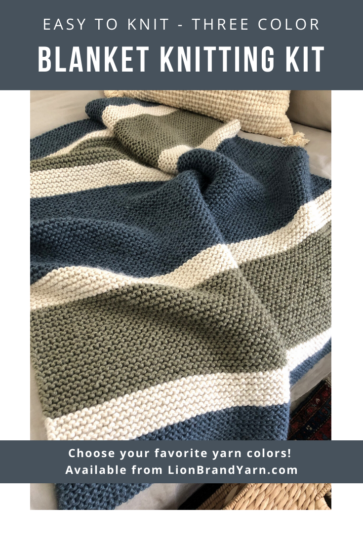 Easy to Knit Striped Throw Blanket Knitting Pattern for Lion Brand Hue & Me  Yarn — Fifty Four Ten Studio