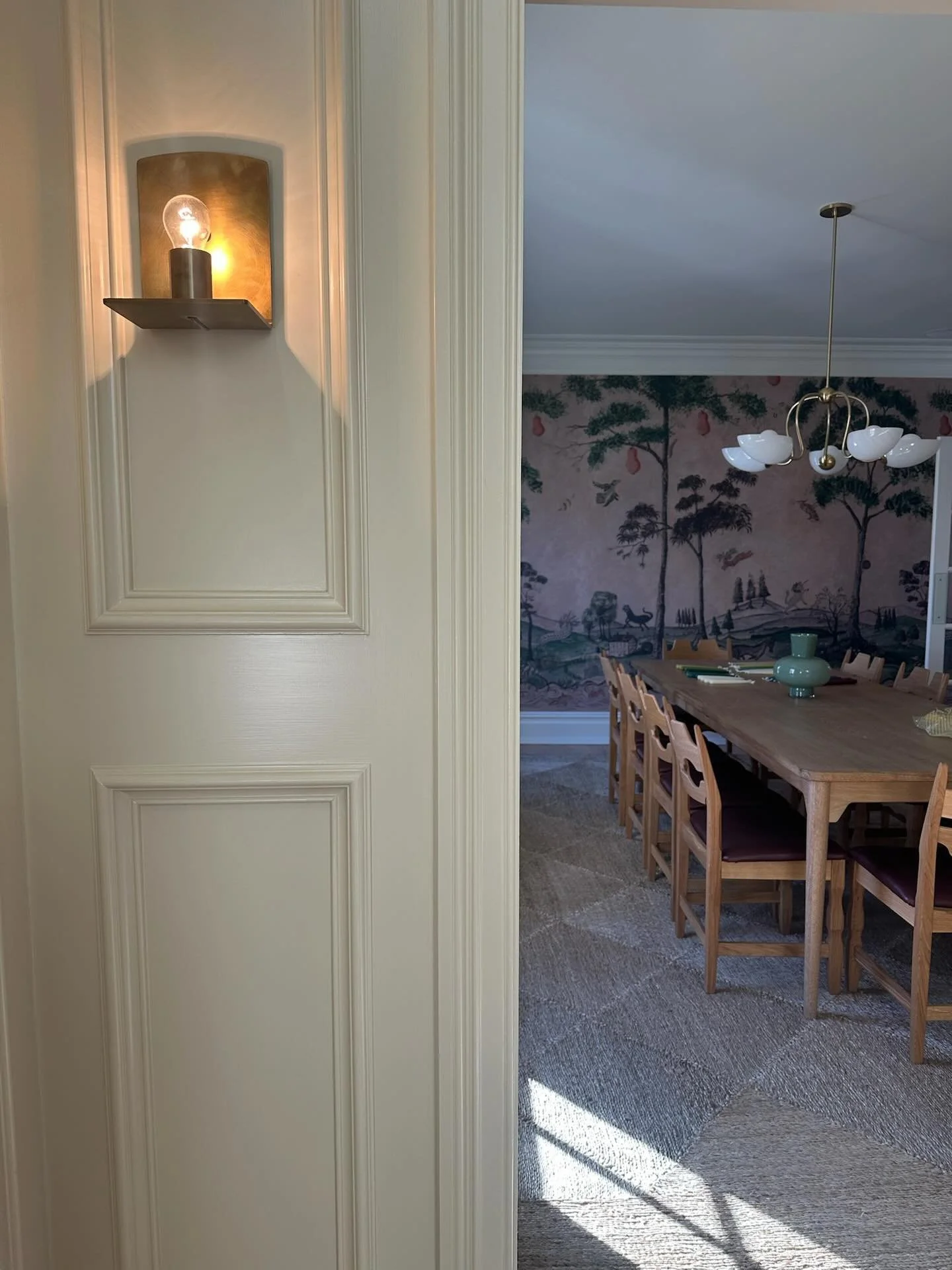 A behind the scenes moment featuring the antique Henning Chairs we sourced for the dining room at our #Scarsdale project via @1stdibs.