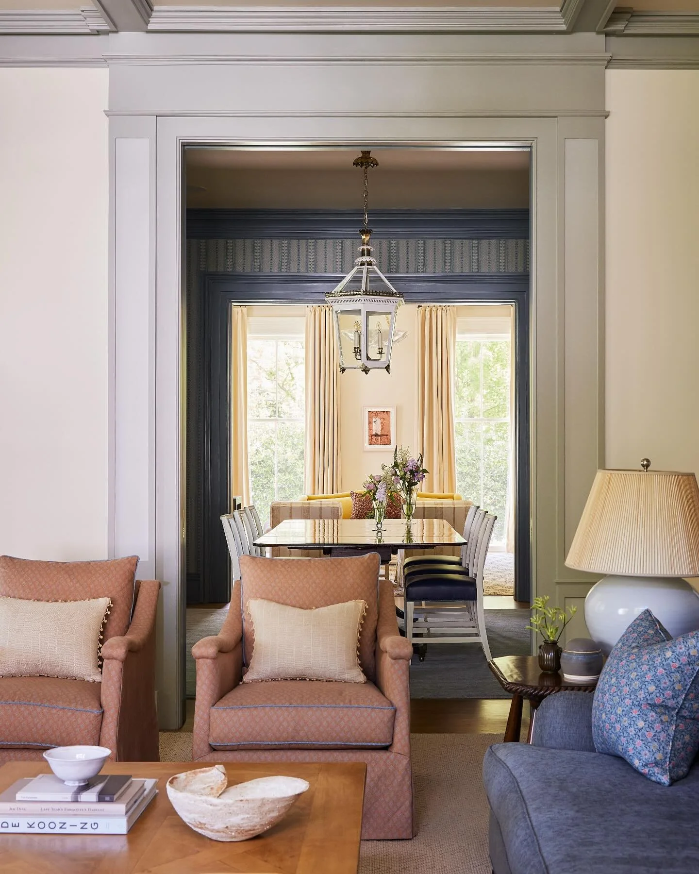 When we are working on a project, one of our biggest considerations is flow &mdash; and particularly with color. Swipe to see how we carried the color story from the back of the house to the front with touches of soft blues and neutrals throughout. P