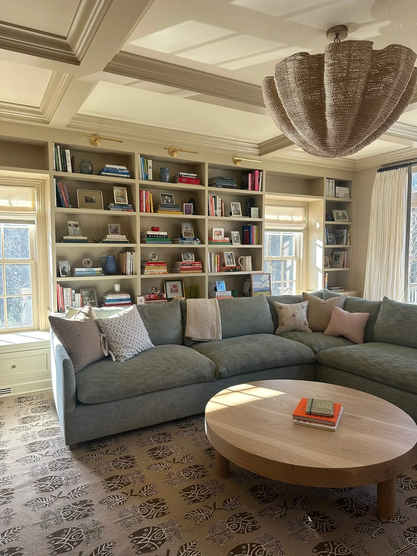 Behind-the-scenes moment installing the family room at our #Scarsdale project. A few more layers left but we&rsquo;re getting there.