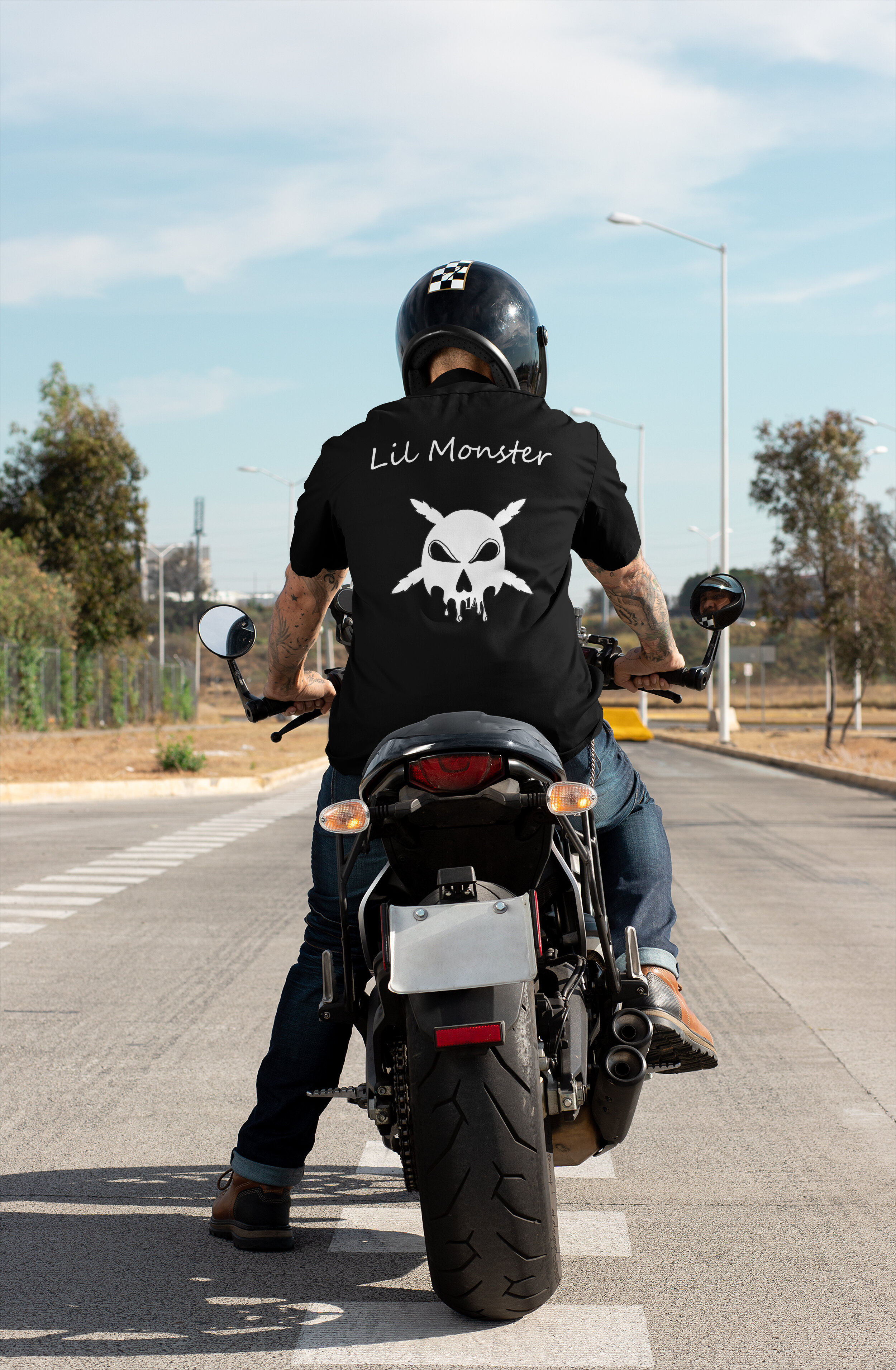 guy on motorcycle back view of Lil Monster T-Shirt JPEG.jpg