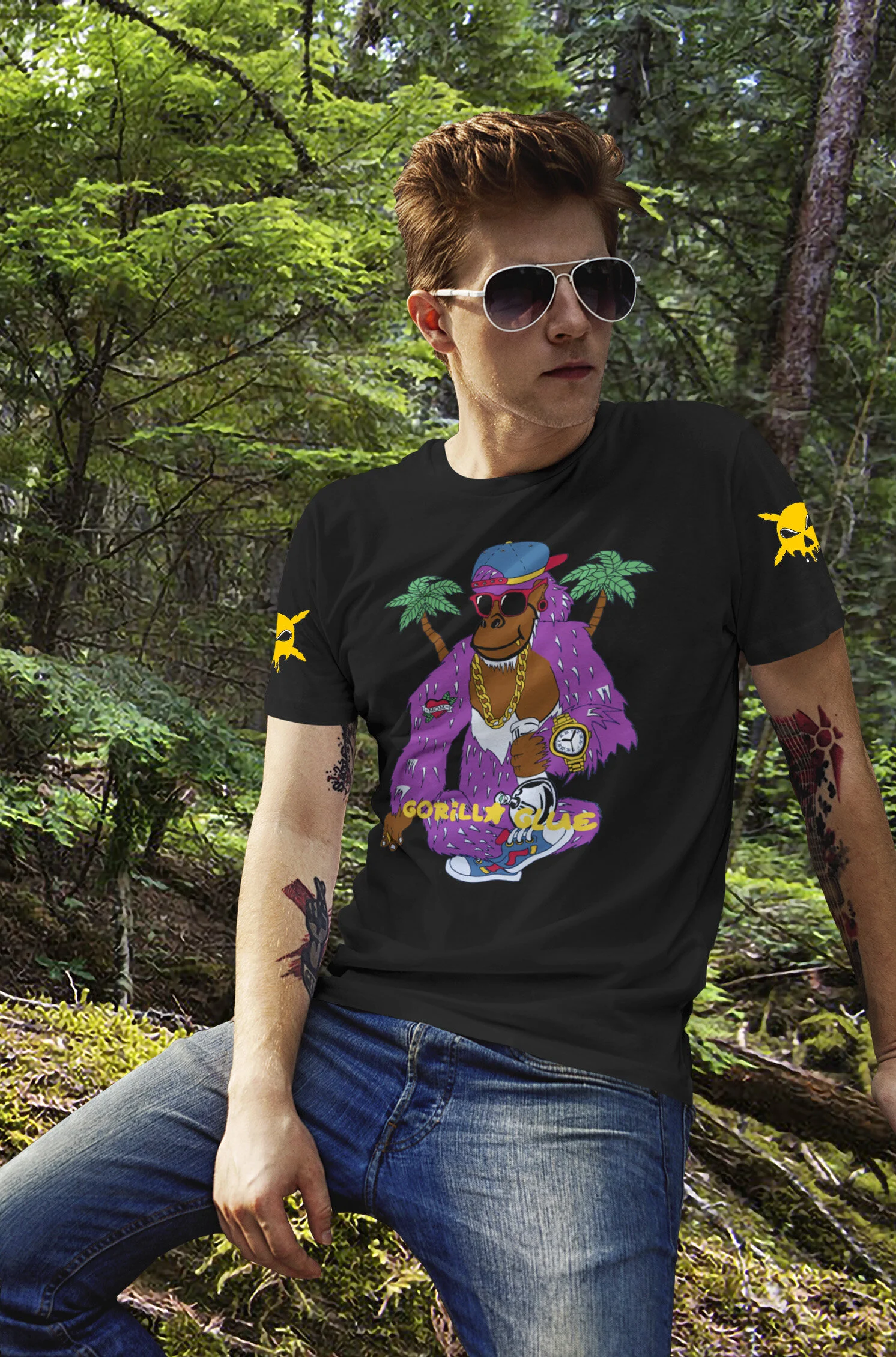Guy wearing Gorilla Glue T-Shirt in woods JPEG.jpg