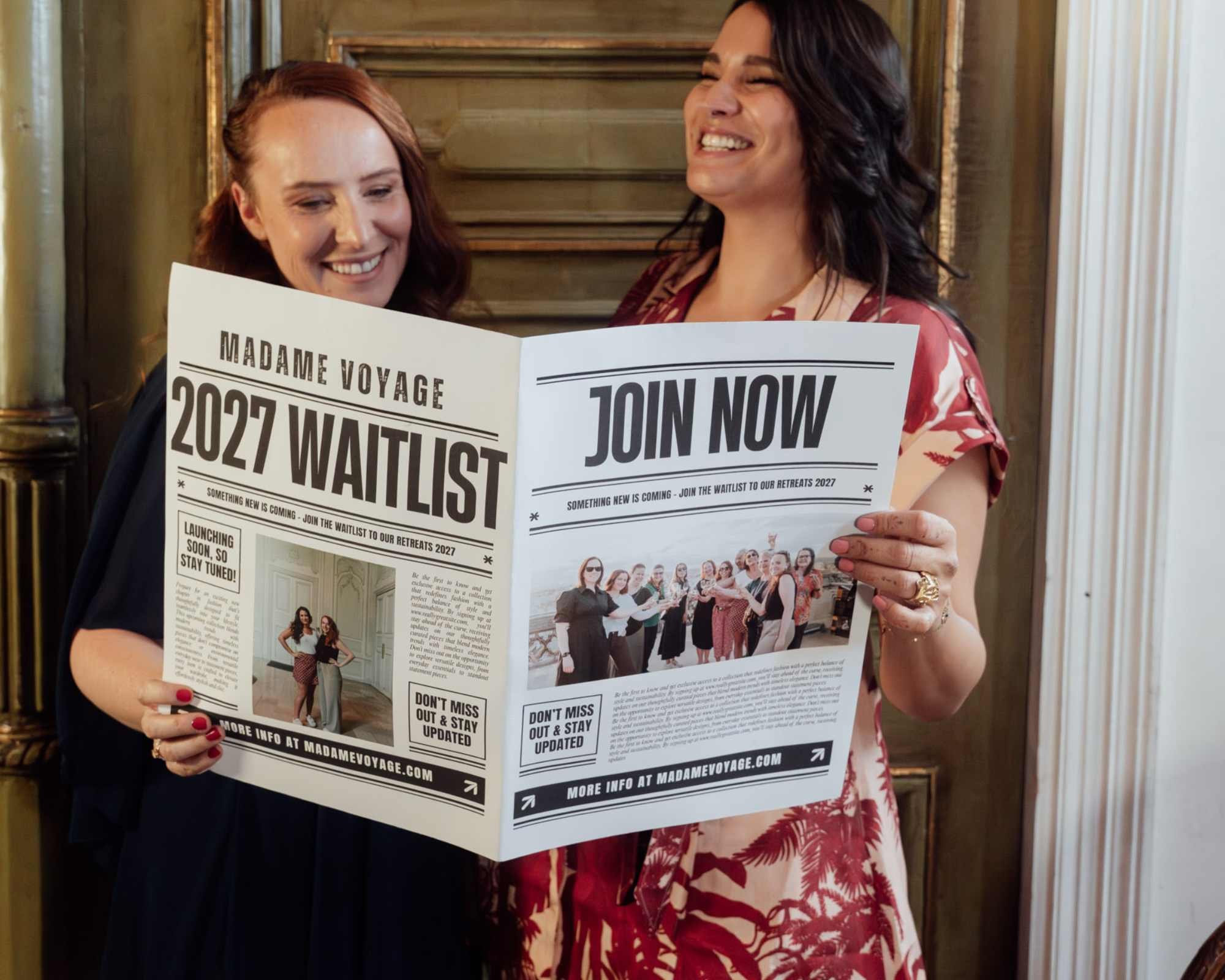 two women hold a newspaper as part of a social media campaign image