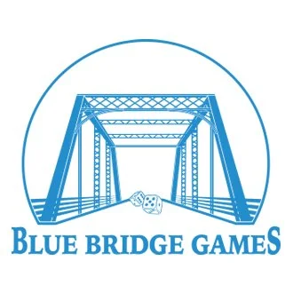 Blue Bridge Games logo featuring a stylized bridge with dice underneath, and the text "Blue Bridge Games."