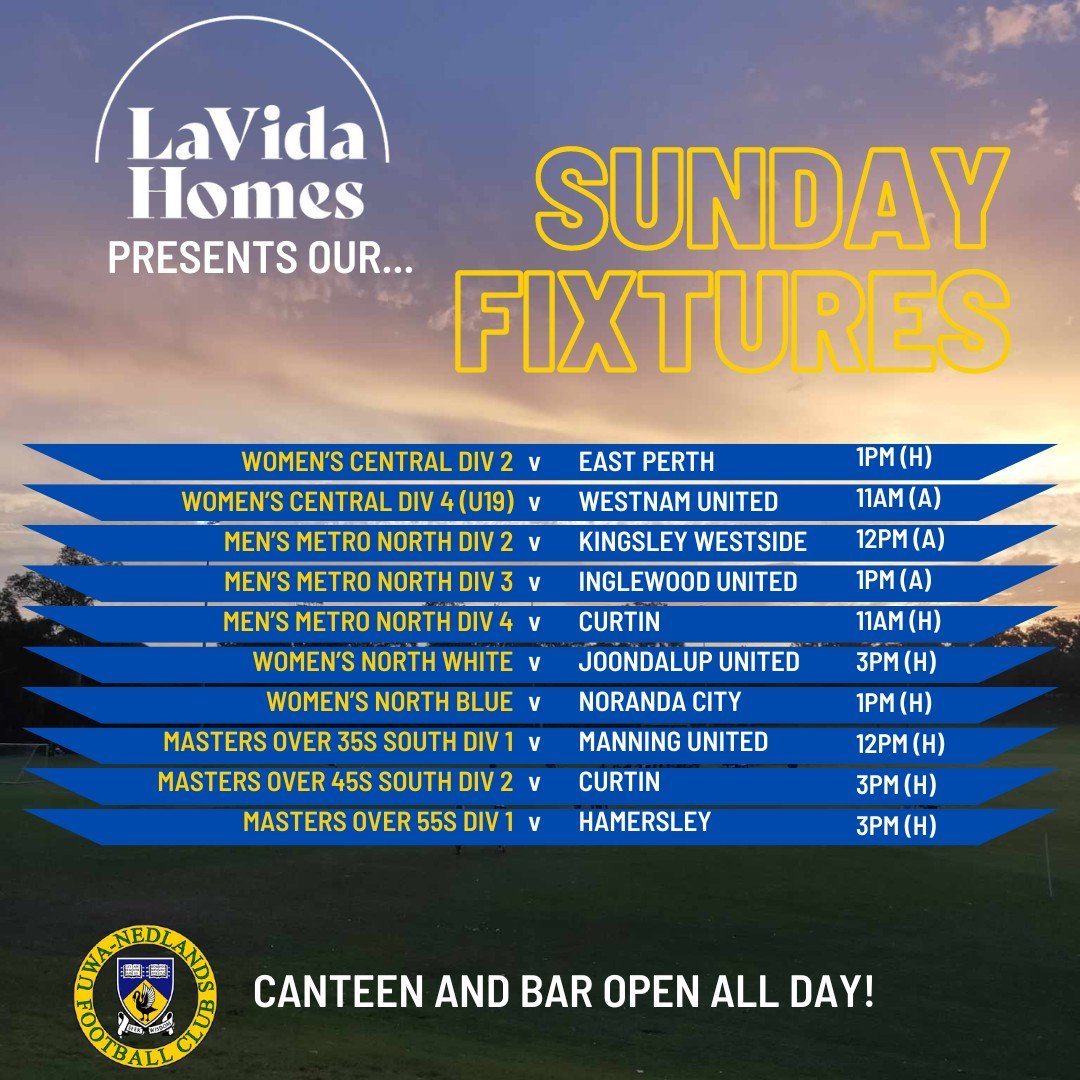 This Sunday's Fixtures presented by our Platinum Club Sponsor @la_vida_homes 

Good luck to all our teams this weekend!